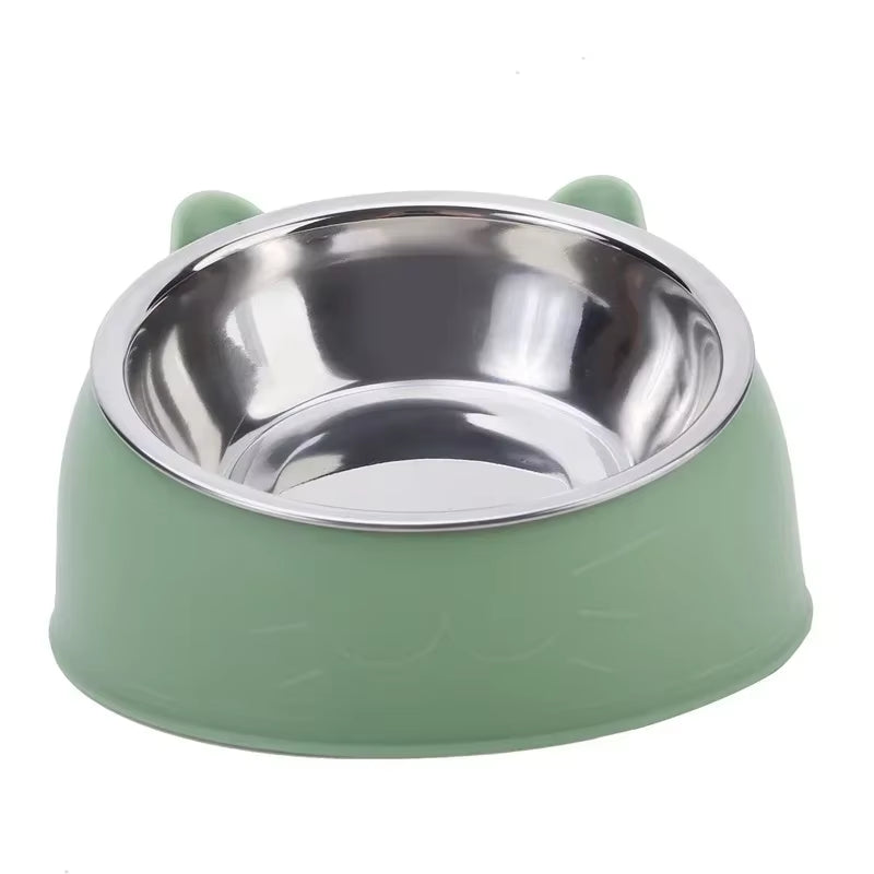 Trendy Stainless Steel Cat Dog Double Bowl 15 Degree Inclined anti Neck Strain Pet Feeder Slant Mouth Best Selling Pet Supplies