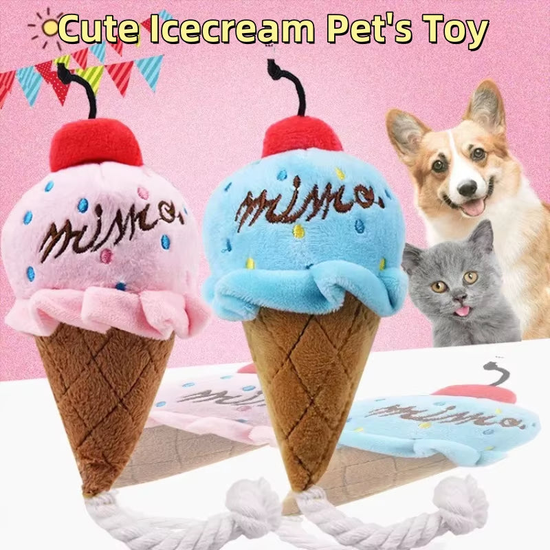 Cute Ice Cream Shape Toy Puppy Dog Plush Squeaky Toy for Small Medium Dogs for Chewers Pet Cat Products Puppy Accessories