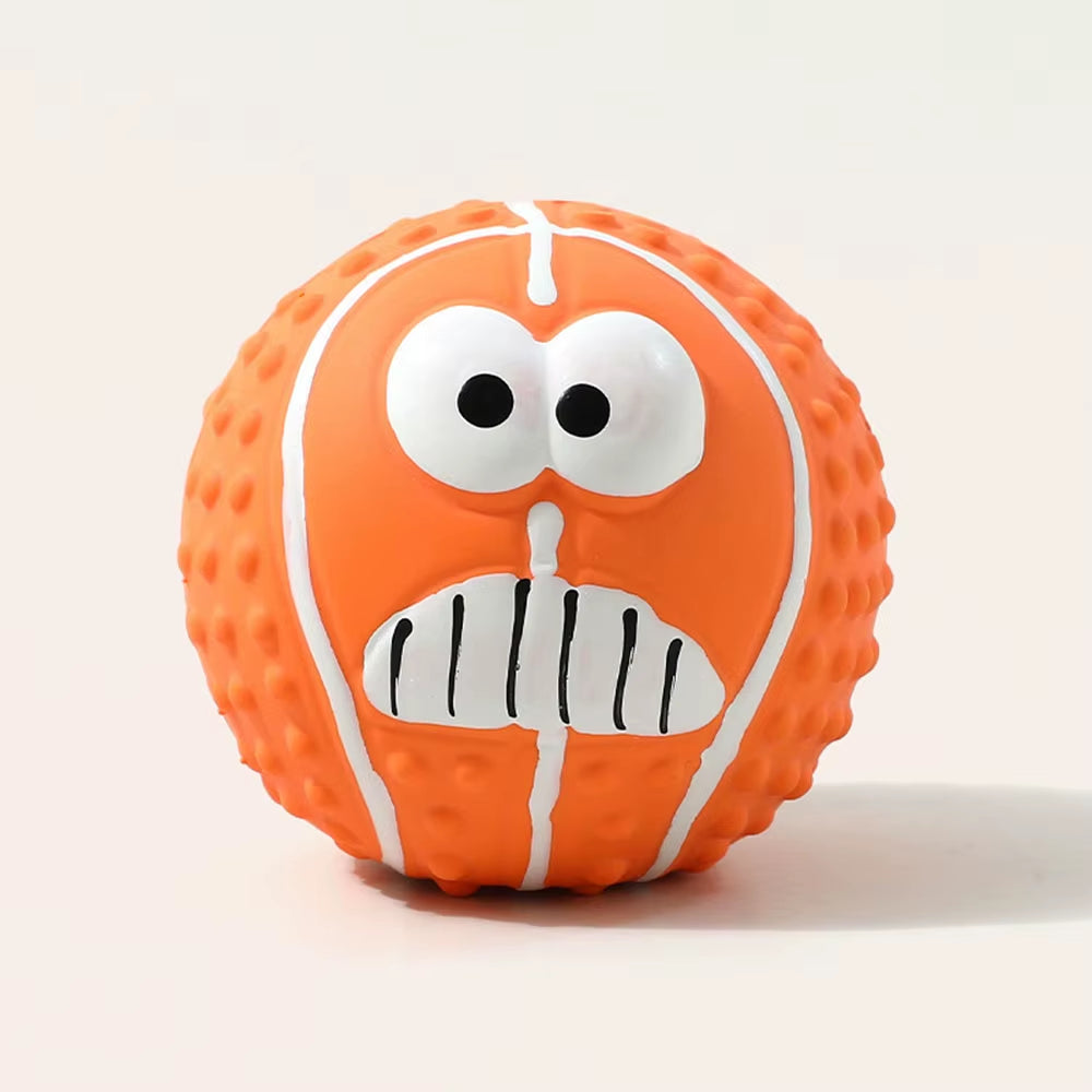 Smiley Face Latex Squeaky Toy - Pet Chew Ball for Dogs, Helps with Teeth Cleaning & Grinding, Durable Latex Material,