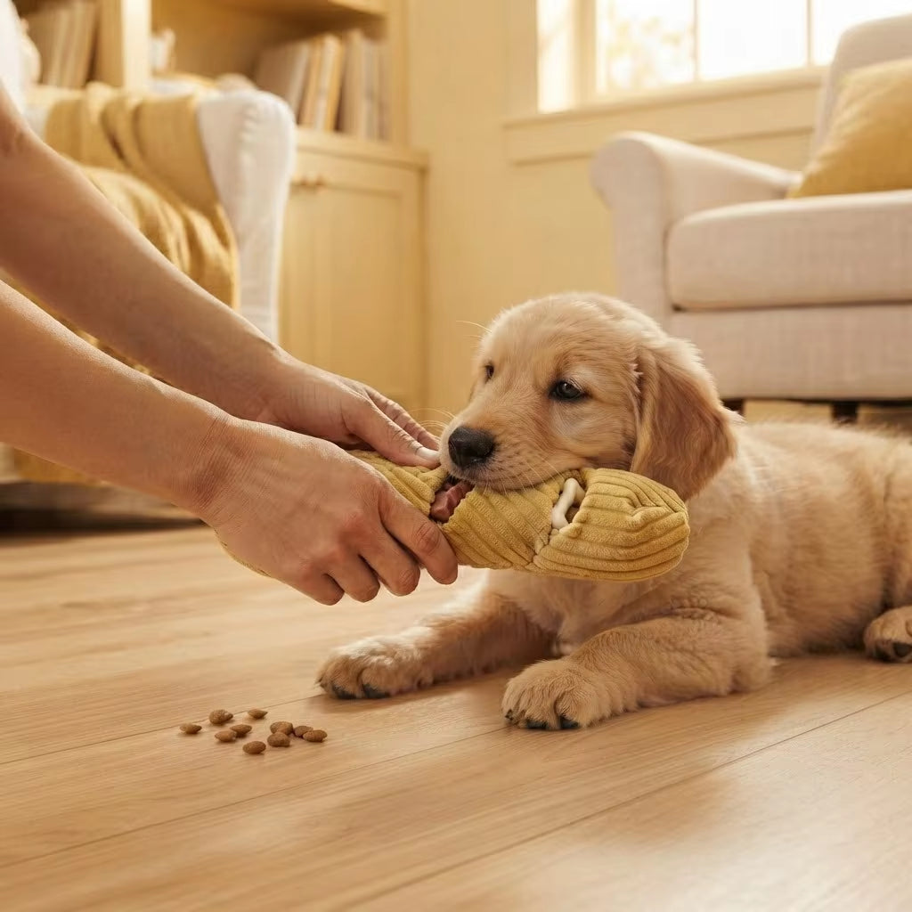 Baguette Shape Dog Snuffle Toy Squeaky Plush Puzzle Treat Dispenser IQ Foraging Enrichment Reduce Boredom for Small Medium Dogs