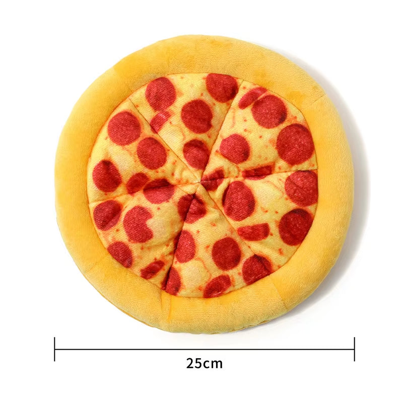 Plush Pizza Shaped Dog Toy Interactive Chew Toy with Squeaky Sound Teeth Cleaning Toy for Small to Large Dogs