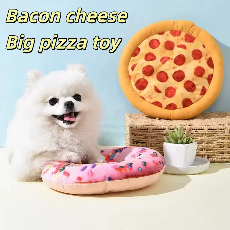 Plush Pizza Shaped Dog Toy Interactive Chew Toy with Squeaky Sound Teeth Cleaning Toy for Small to Large Dogs
