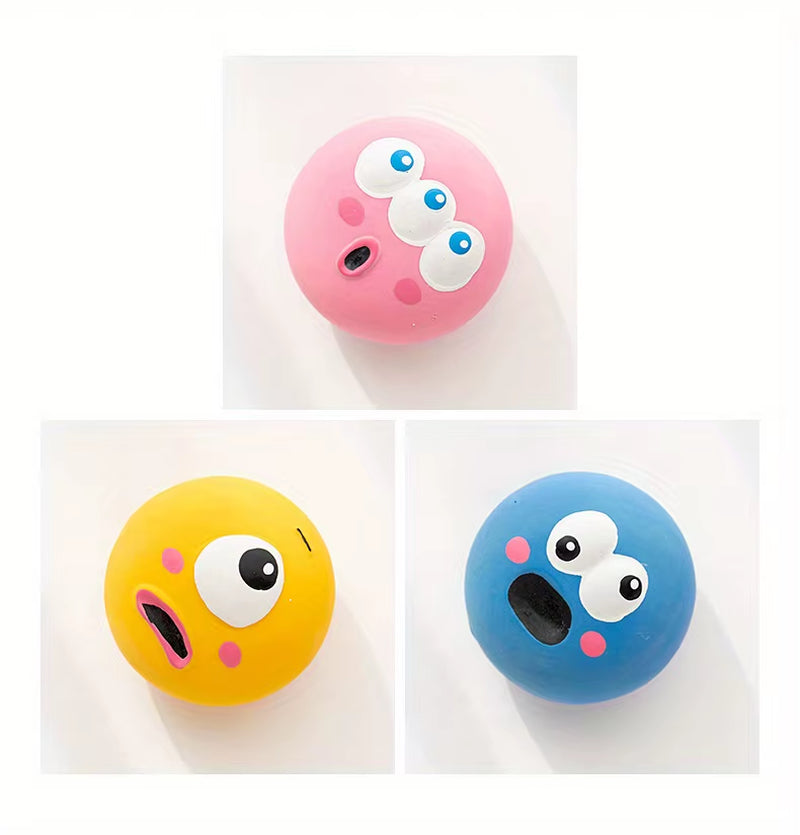 1Pc/3Pcs/Set Dog Sounding Toy with Cute Big Eyeball Design,Pet Durable Latex Chew Interactive Training with Squeaky Dog Toy Ball