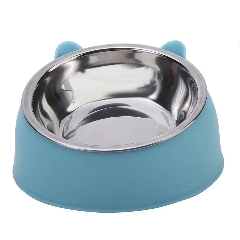 Trendy Stainless Steel Cat Dog Double Bowl 15 Degree Inclined anti Neck Strain Pet Feeder Slant Mouth Best Selling Pet Supplies