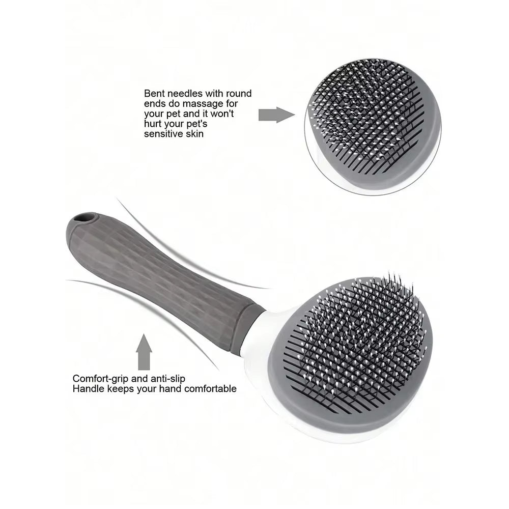 One-Click Pet Hair Removal Comb for Effortless Grooming of Dogs and Cats - Float Hair Removal Slicker Brush with Automatic Funct