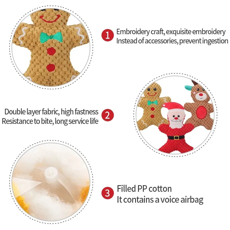 Xmas Pet Dog Plush Chew Toy Santa Elk Gingerbread Man Donut Cat Dog Christmas Series Cartoon Dog Toy Plush Squeak Toy Cookies