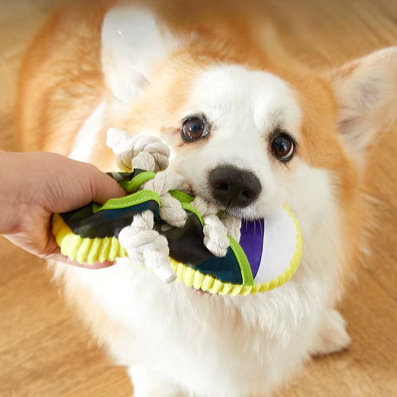 Dog Squeaky Toy Dog Toy Shoes Puppy Bite Resistant Chew Teeth Cleaning Toys Knot Cotton Rope Dog Molar Chew Toy Pet Supplies