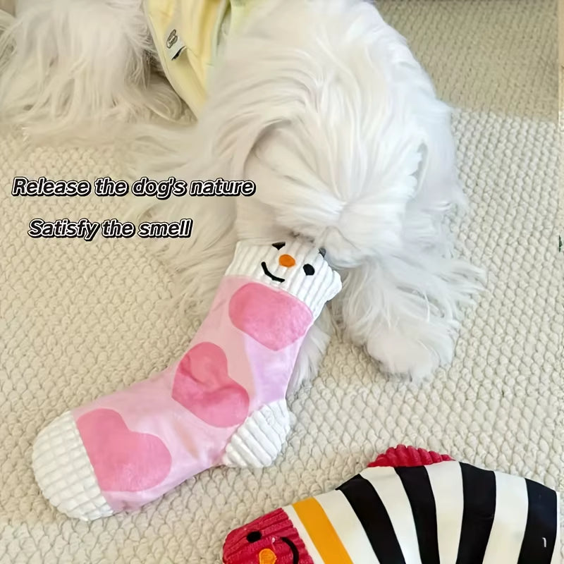 Novel Sock Style Plush Dog Toy Soft Fuzzy Interactive Play Doll Cute Eye Design Safe Bite Toy for Puppies Daily Entertainment