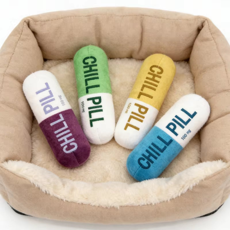 Pet Pill Indestructible Plush Capsule Dog Play Toy with Squeaker Dogs Tooth Chew Toy Safe Dog Tough Puppy Supplie Toys Resistant