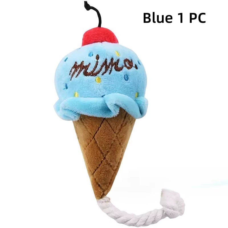 Cute Ice Cream Shape Toy Puppy Dog Plush Squeaky Toy for Small Medium Dogs for Chewers Pet Cat Products Puppy Accessories