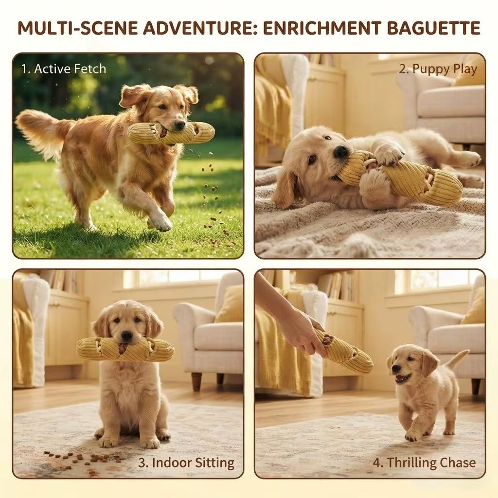 Baguette Shape Dog Snuffle Toy Squeaky Plush Puzzle Treat Dispenser IQ Foraging Enrichment Reduce Boredom for Small Medium Dogs