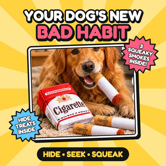Funny cigarette pack dog toy set with 3 squeaky plush smokes
