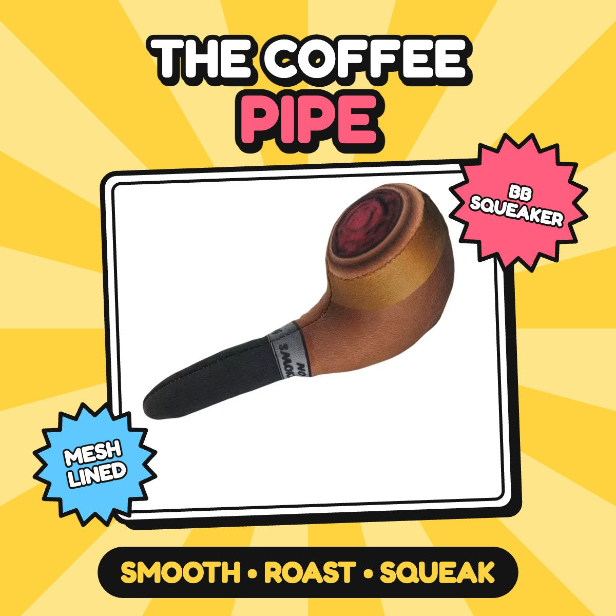 The Puff Puff Pipe plush squeaker in coffee